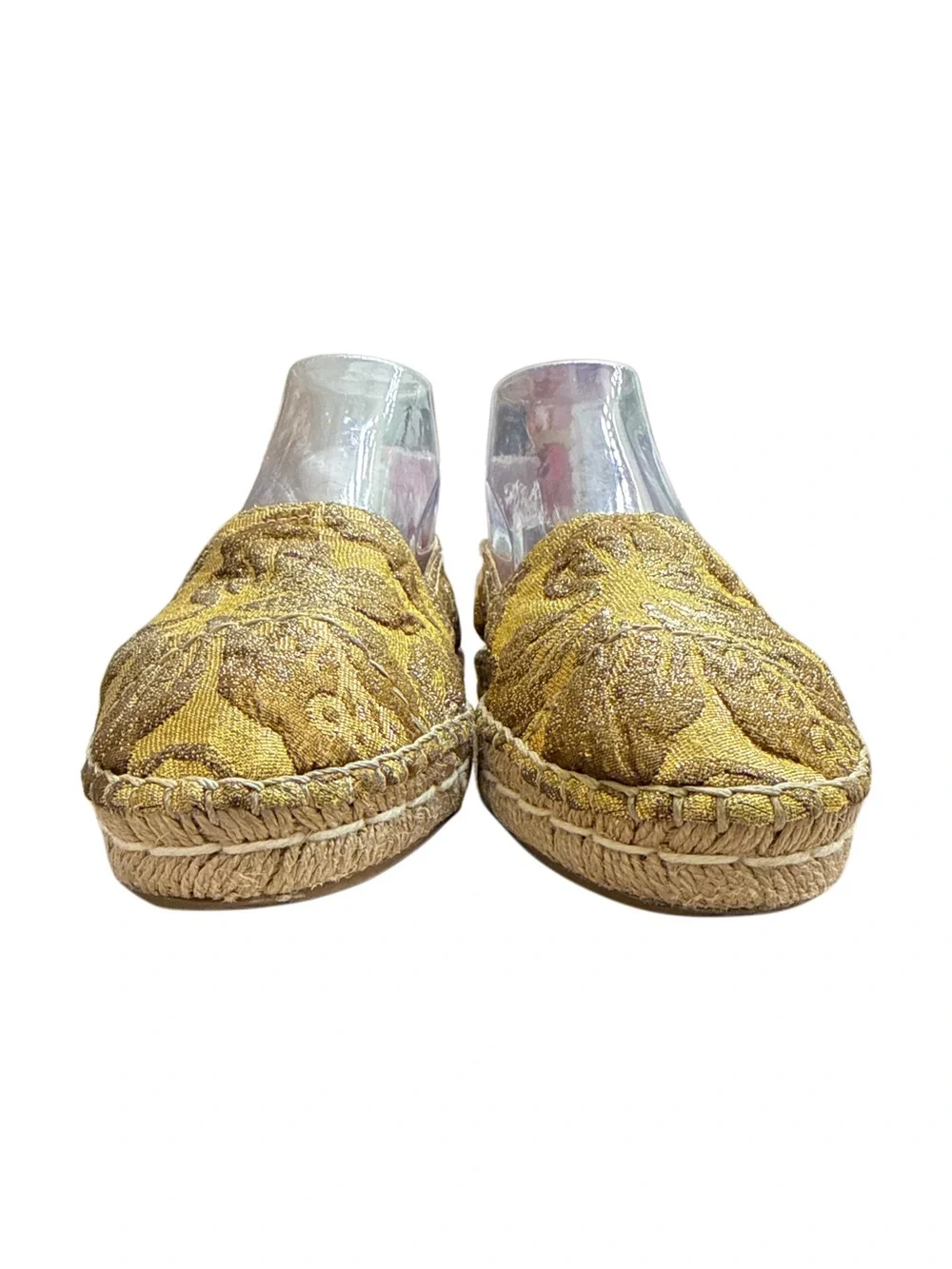 PRADA GOLD BROCADE FABRIC ESPADRILLE FLATS